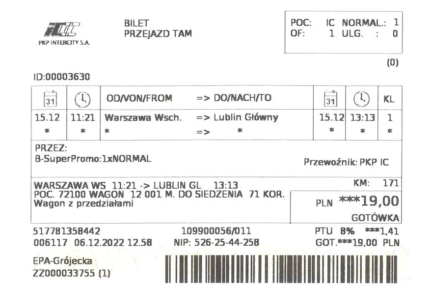 Bilety w pociągu