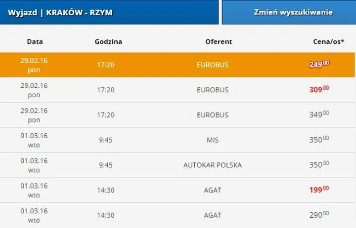 Lot z Krakowa do Rzymu