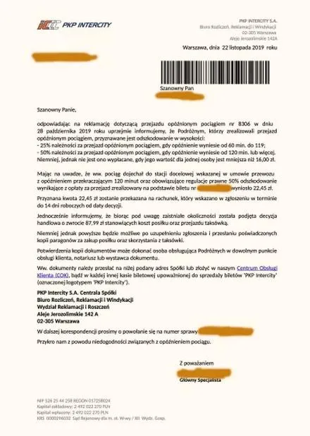 Reklamacja PKP