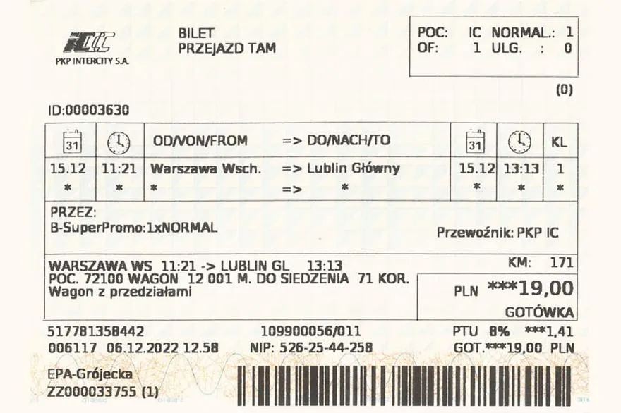 Wymiana biletu IC