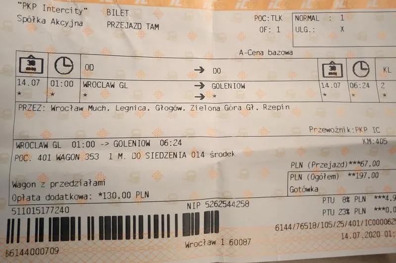Znalezienie biletów PKP