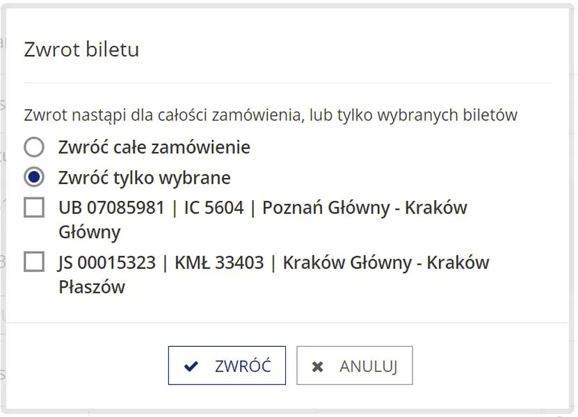 Zwrot biletów PKP
